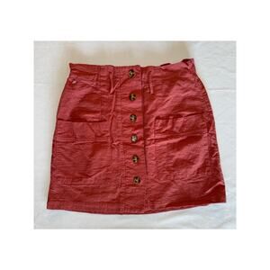 Hesperus Pink Women's Skater‎ Mini Skirt L Buttons Pockets Stretch Waist EUC